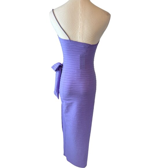 NWT PrettyLittleThing 4 Purple Textured Strappy One Shoulder Wrap Midi Dress - Picture 7 of 15